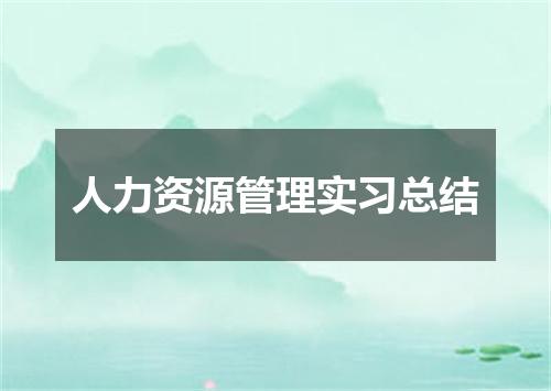 人力资源管理实习总结