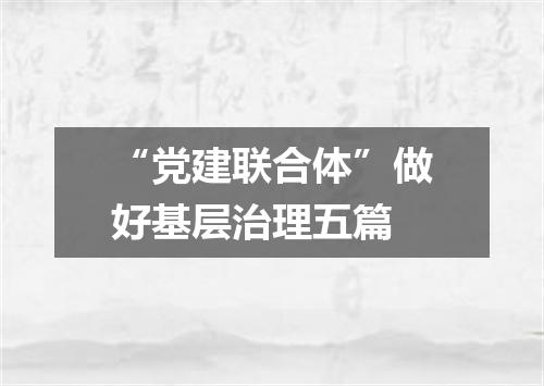 “党建联合体”做好基层治理五篇