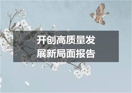 开创高质量发展新局面报告