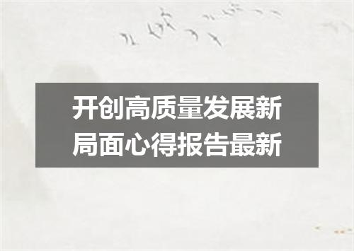 开创高质量发展新局面心得报告最新