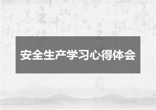 安全生产学习心得体会
