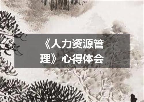 《人力资源管理》心得体会