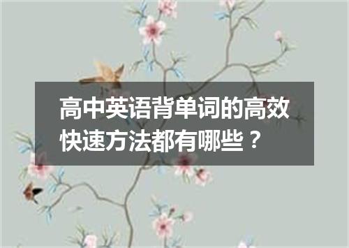 高中英语背单词的高效快速方法都有哪些？