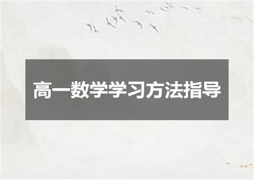 高一数学学习方法指导