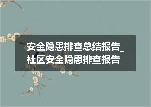 安全隐患排查总结报告_社区安全隐患排查报告