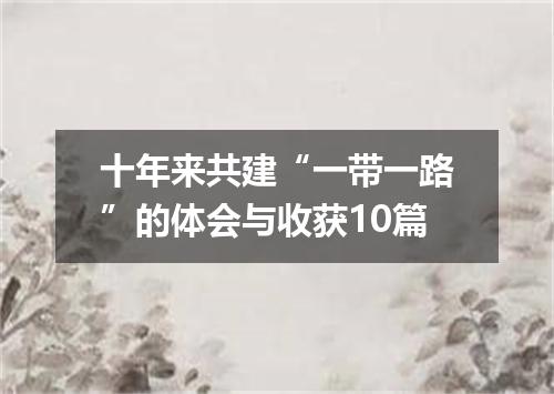 十年来共建“一带一路”的体会与收获10篇