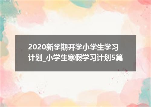2020新学期开学小学生学习计划_小学生寒假学习计划5篇