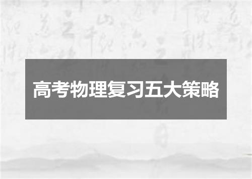 高考物理复习五大策略