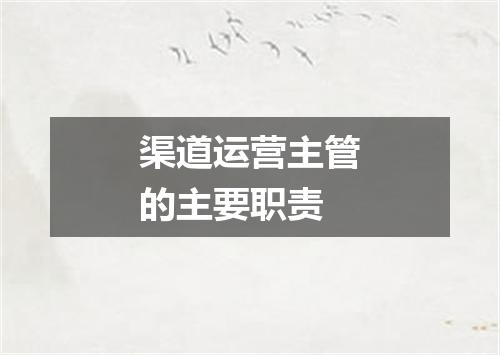 渠道运营主管的主要职责