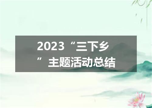 2023“三下乡”主题活动总结
