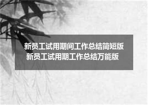 新员工试用期间工作总结简短版 新员工试用期工作总结万能版