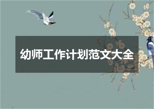 幼师工作计划范文大全