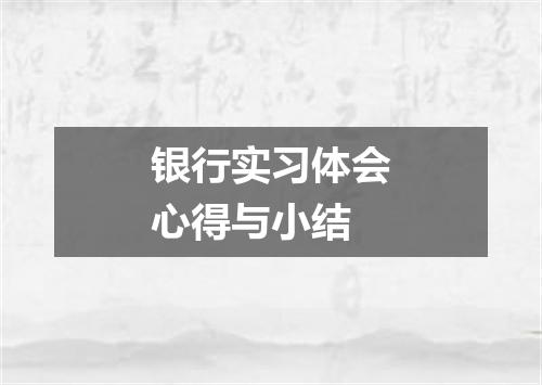 银行实习体会心得与小结