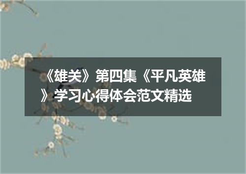 《雄关》第四集《平凡英雄》学习心得体会范文精选