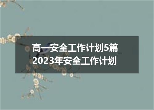 高一安全工作计划5篇_2023年安全工作计划