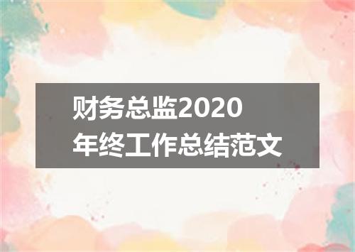 财务总监2020年终工作总结范文