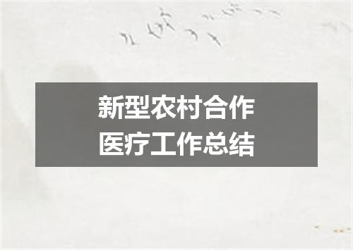 新型农村合作医疗工作总结