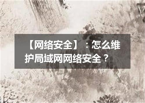 【网络安全】：怎么维护局域网网络安全？