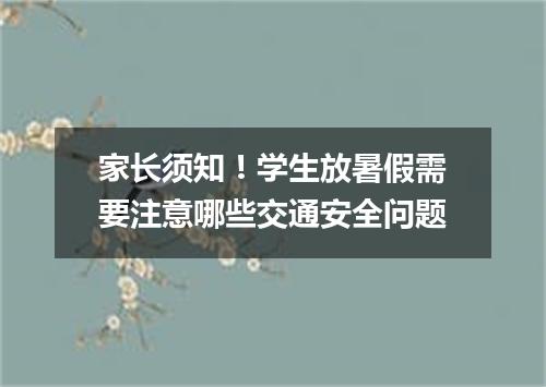 家长须知!学生放暑假需要注意哪些交通安全问题