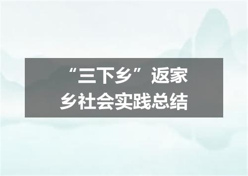 “三下乡”返家乡社会实践总结