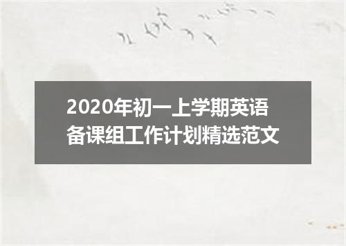 2020年初一上学期英语备课组工作计划精选范文