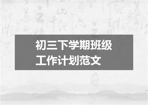 初三下学期班级工作计划范文
