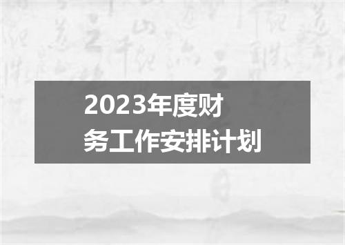 2023年度财务工作安排计划