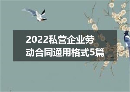 2022私营企业劳动合同通用格式5篇
