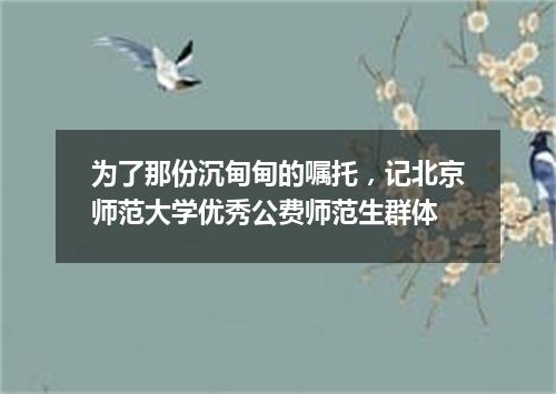 为了那份沉甸甸的嘱托，记北京师范大学优秀公费师范生群体