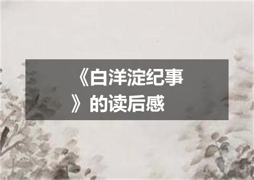 《白洋淀纪事》的读后感
