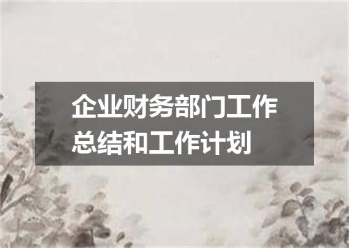 企业财务部门工作总结和工作计划
