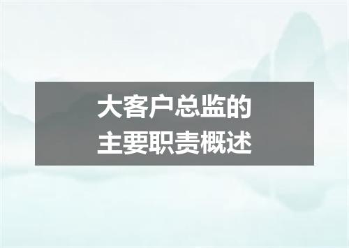 大客户总监的主要职责概述