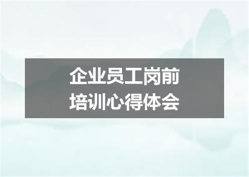 企业员工岗前培训心得体会