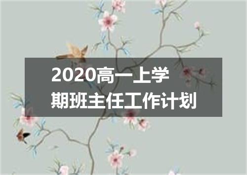 2020高一上学期班主任工作计划