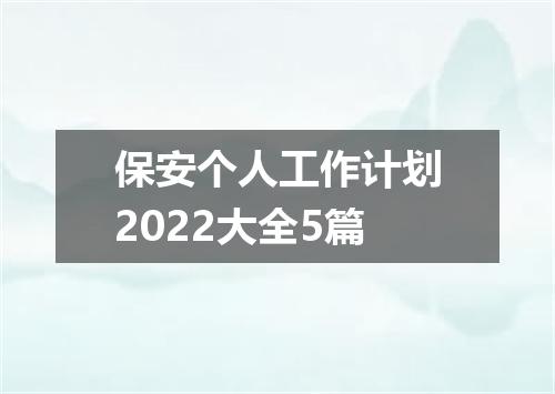 保安个人工作计划2022大全5篇