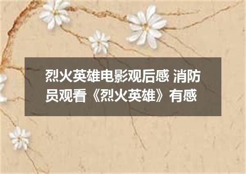 烈火英雄电影观后感 消防员观看《烈火英雄》有感