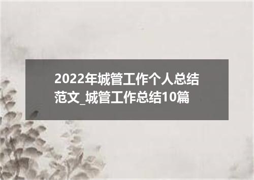 2022年城管工作个人总结范文_城管工作总结10篇