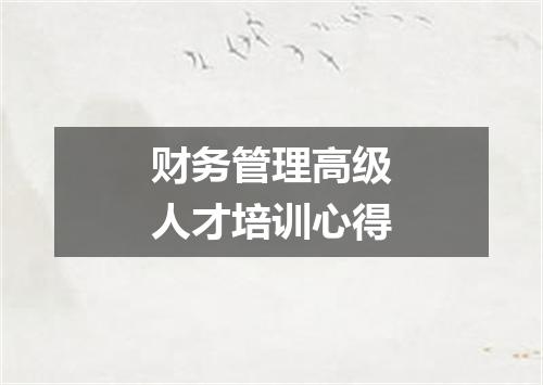 财务管理高级人才培训心得