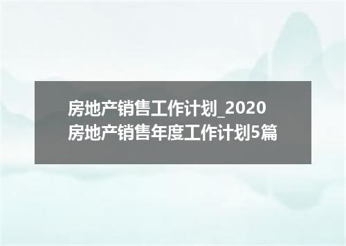 房地产销售工作计划_2020房地产销售年度工作计划5篇