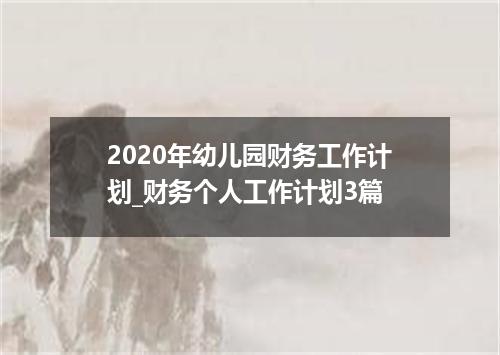 2020年幼儿园财务工作计划_财务个人工作计划3篇