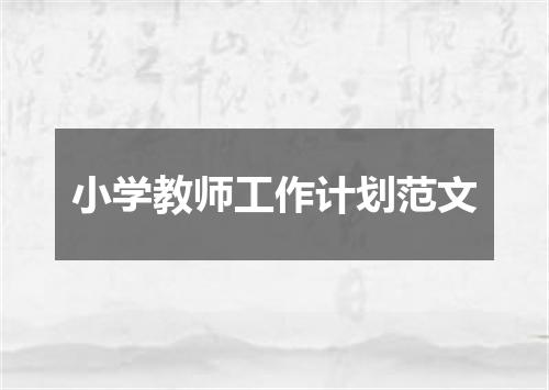 小学教师工作计划范文