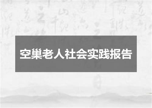 空巢老人社会实践报告