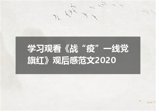 学习观看《战“疫”一线党旗红》观后感范文2020