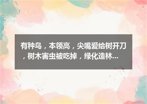 有种鸟，本领高，尖嘴爱给树开刀，树木害虫被吃掉，绿化造林立功劳。（打一动物）