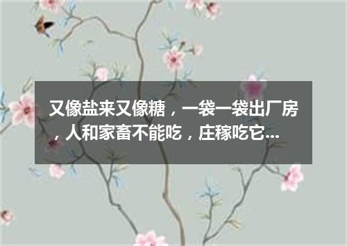 又像盐来又像糖，一袋一袋出厂房，人和家畜不能吃，庄稼吃它身体壮。（打一农业用品）