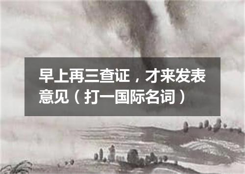 早上再三查证，才来发表意见（打一国际名词）