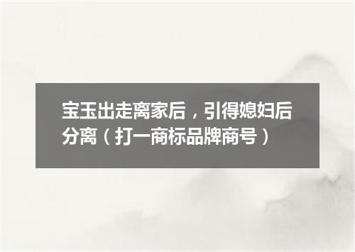 宝玉出走离家后，引得媳妇后分离（打一商标品牌商号）