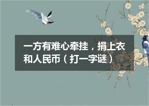 一方有难心牵挂，捐上衣和人民币（打一字谜）