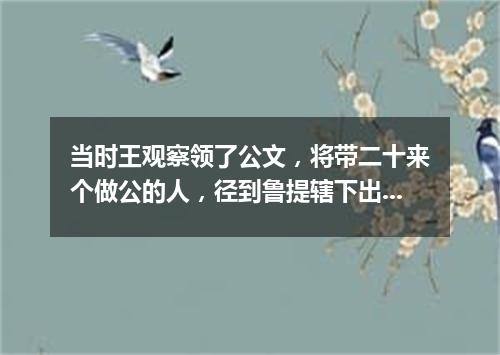 当时王观察领了公文，将带二十来个做公的人，径到鲁提辖下出（打一特殊谜目）