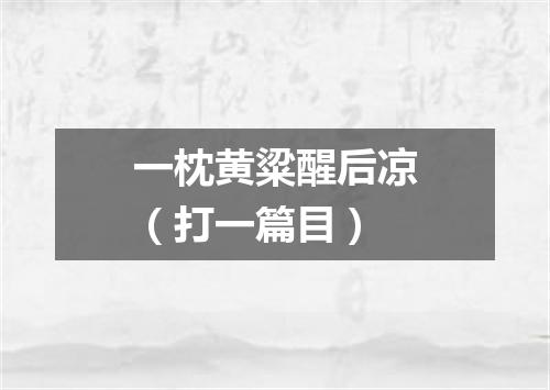 一枕黄粱醒后凉（打一篇目）